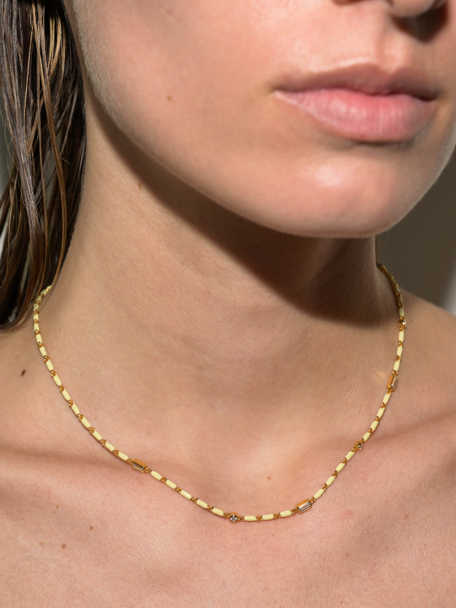 ENAMEL MOISSANITE NECKLACE IN BEURRE, 18K GOLD VERMEIL