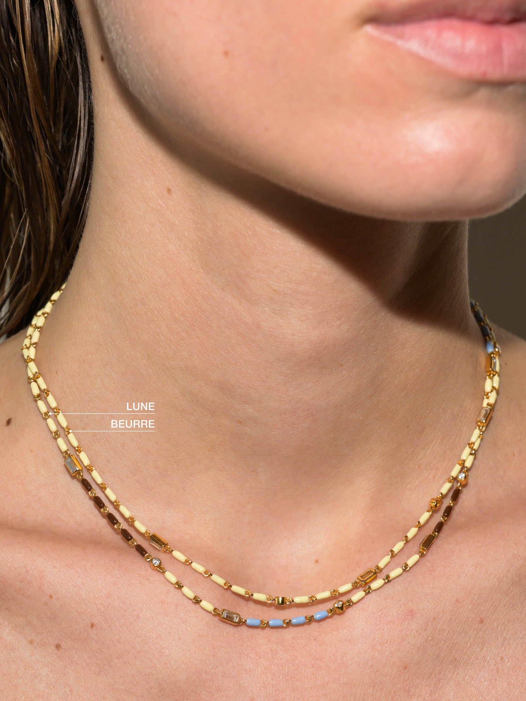 ENAMEL MOISSANITE NECKLACE IN LUNE, 18K GOLD VERMEIL