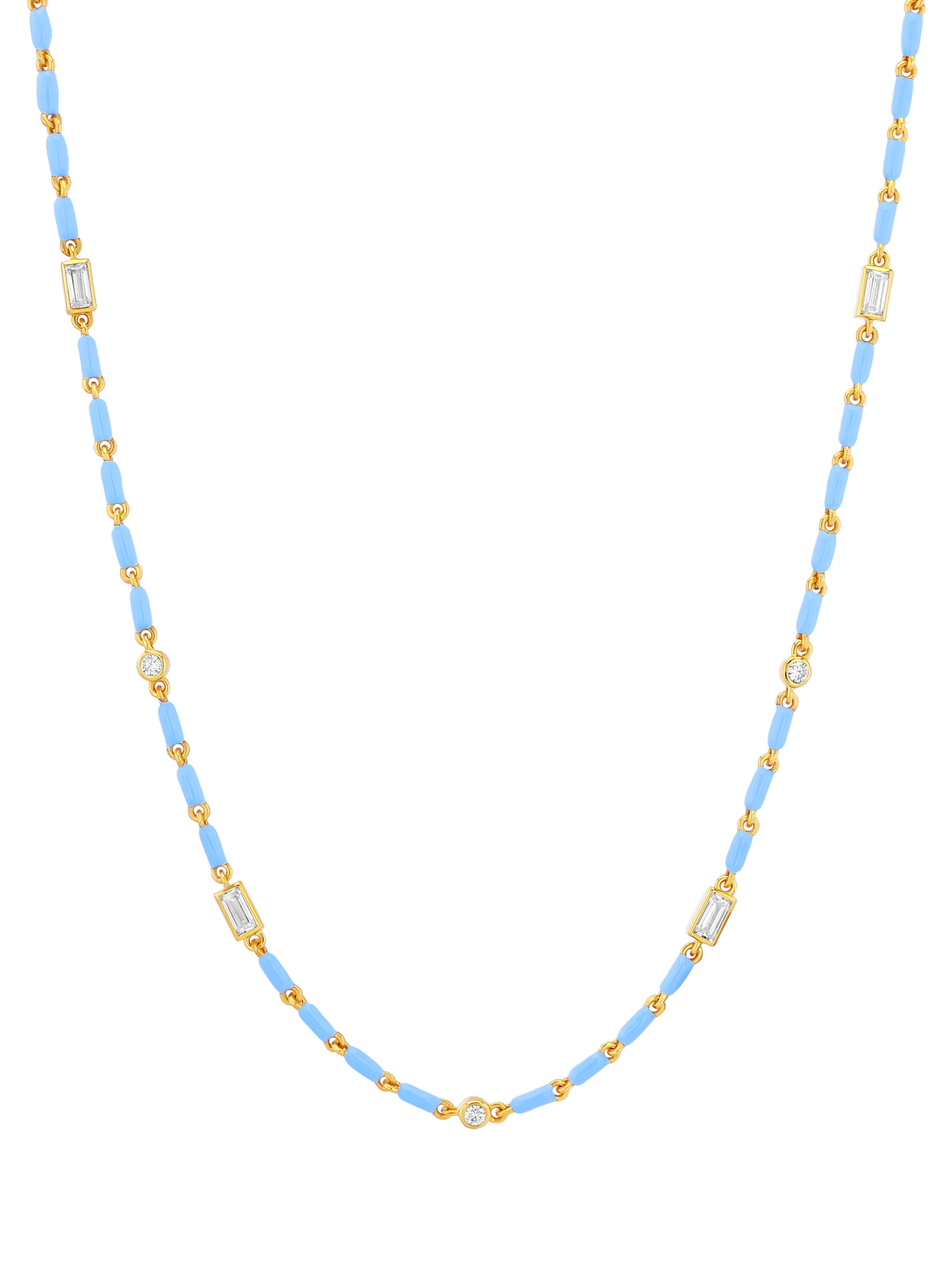 ENAMEL MOISSANITE NECKLACE IN BLEUET, 18K GOLD VERMEIL