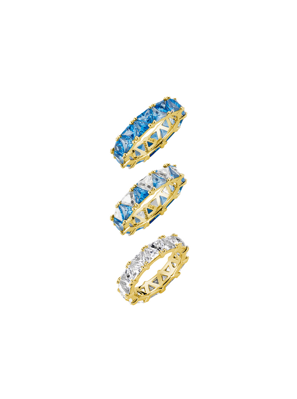 THEODORA DOUBLE TRILLION BLUE TOPAZ SPINEL RING STACK, GOLD