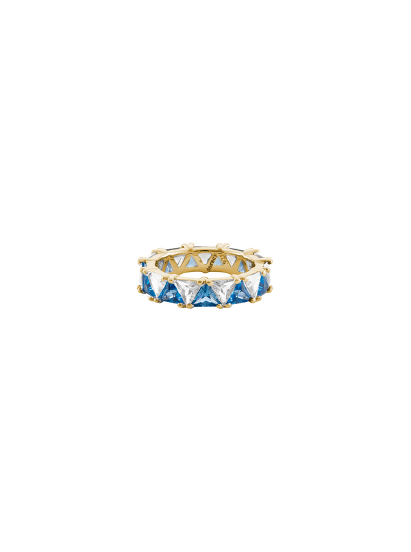 THEODORA DOUBLE TRILLION, LAB-GROWN BLUE TOPAZ SPINEL AND WHITE SAPPHIRE RING, GOLD
