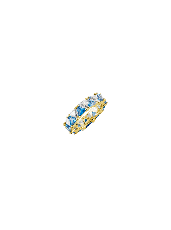 THEODORA DOUBLE TRILLION, LAB-GROWN BLUE TOPAZ SPINEL AND WHITE SAPPHIRE RING, GOLD