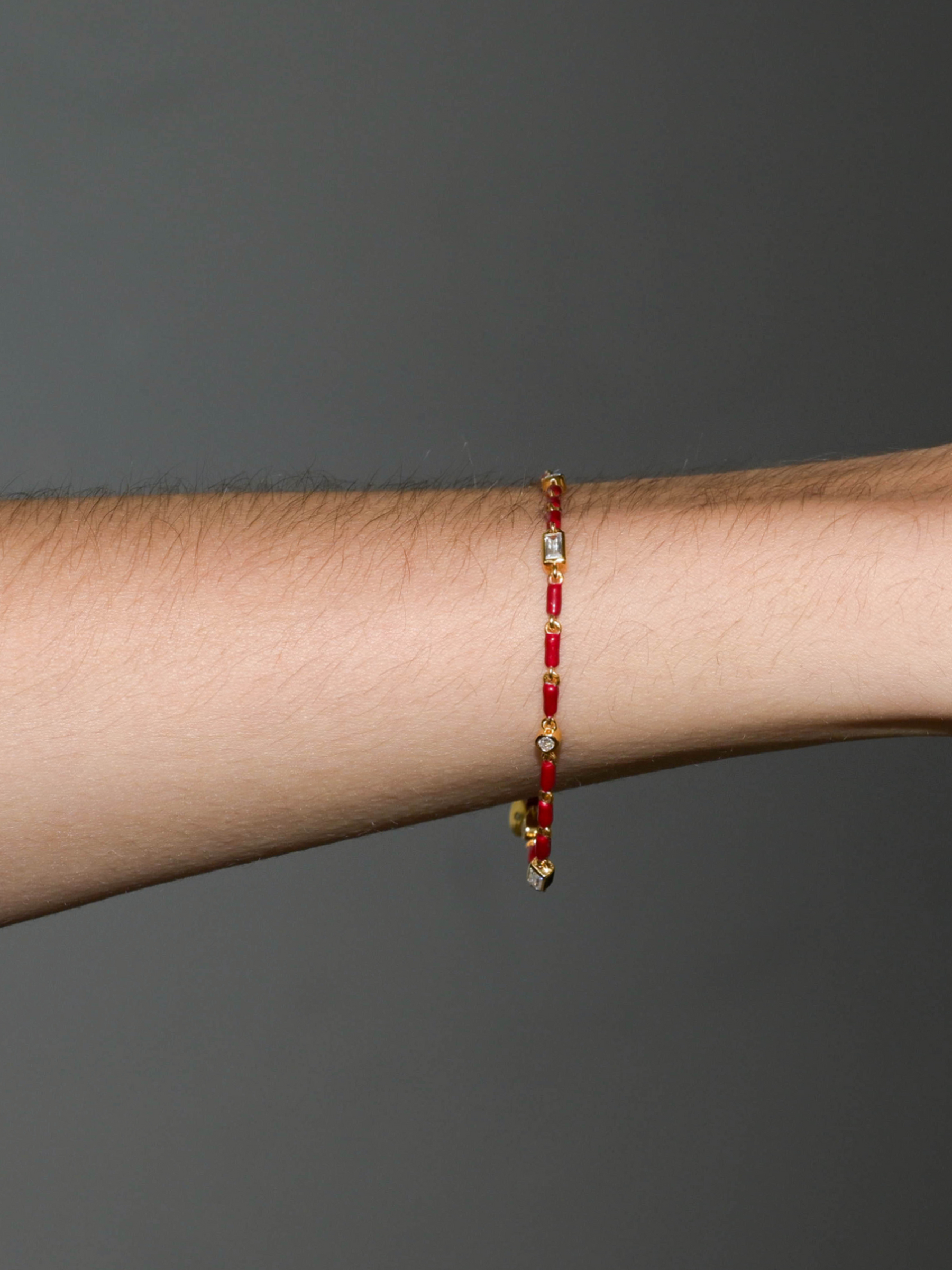 ENAMEL MOISSANITE BRACELET IN BORDEAUX, 18K GOLD VERMEIL