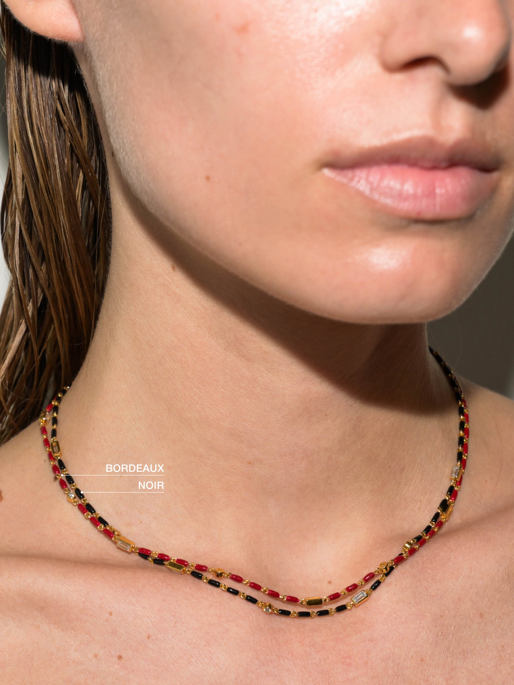 ENAMEL MOISSANITE NECKLACE IN NOIR, 18K GOLD VERMEIL