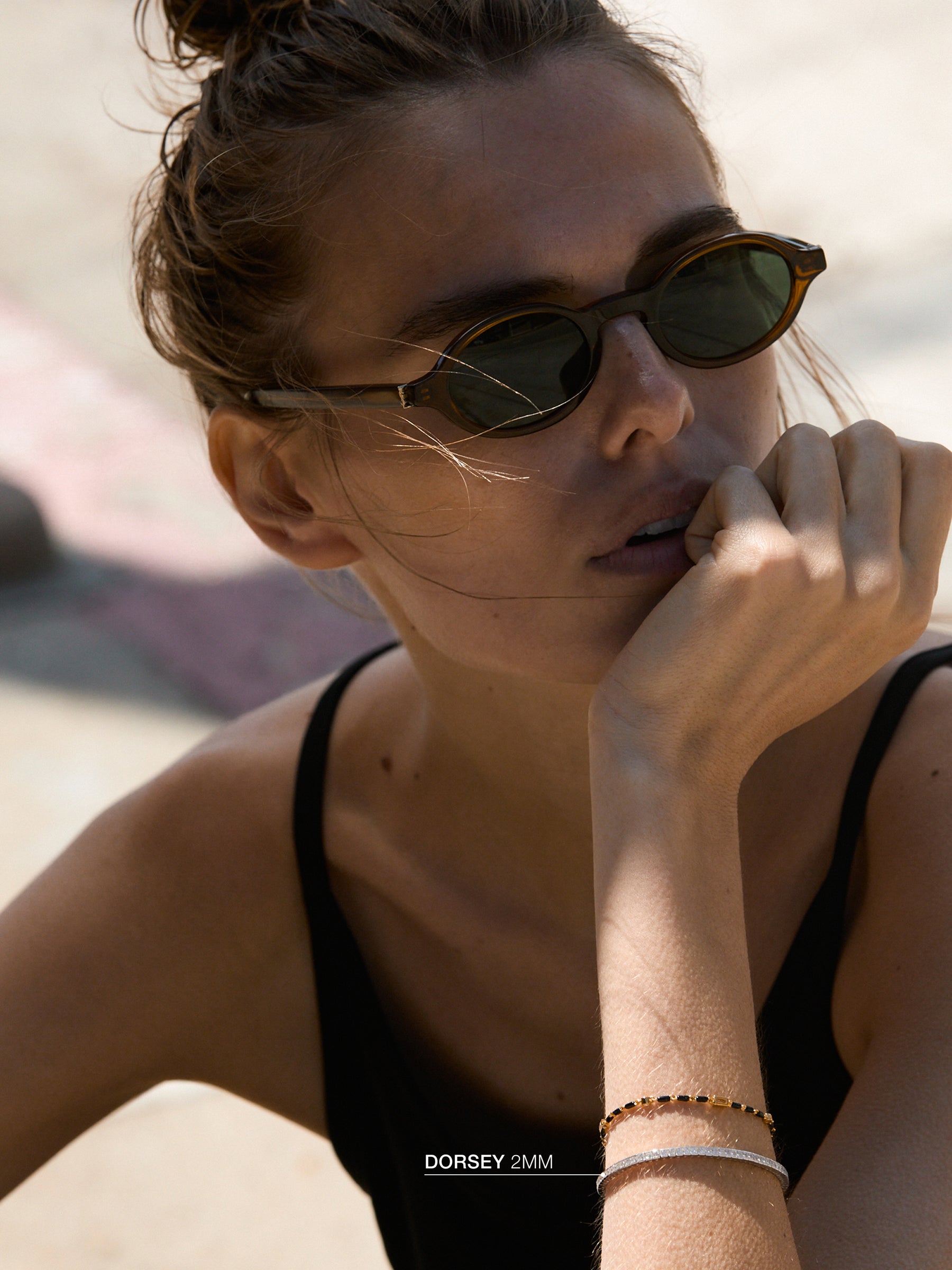 ENAMEL MOISSANITE BRACELET IN NOIR, 18K GOLD VERMEIL