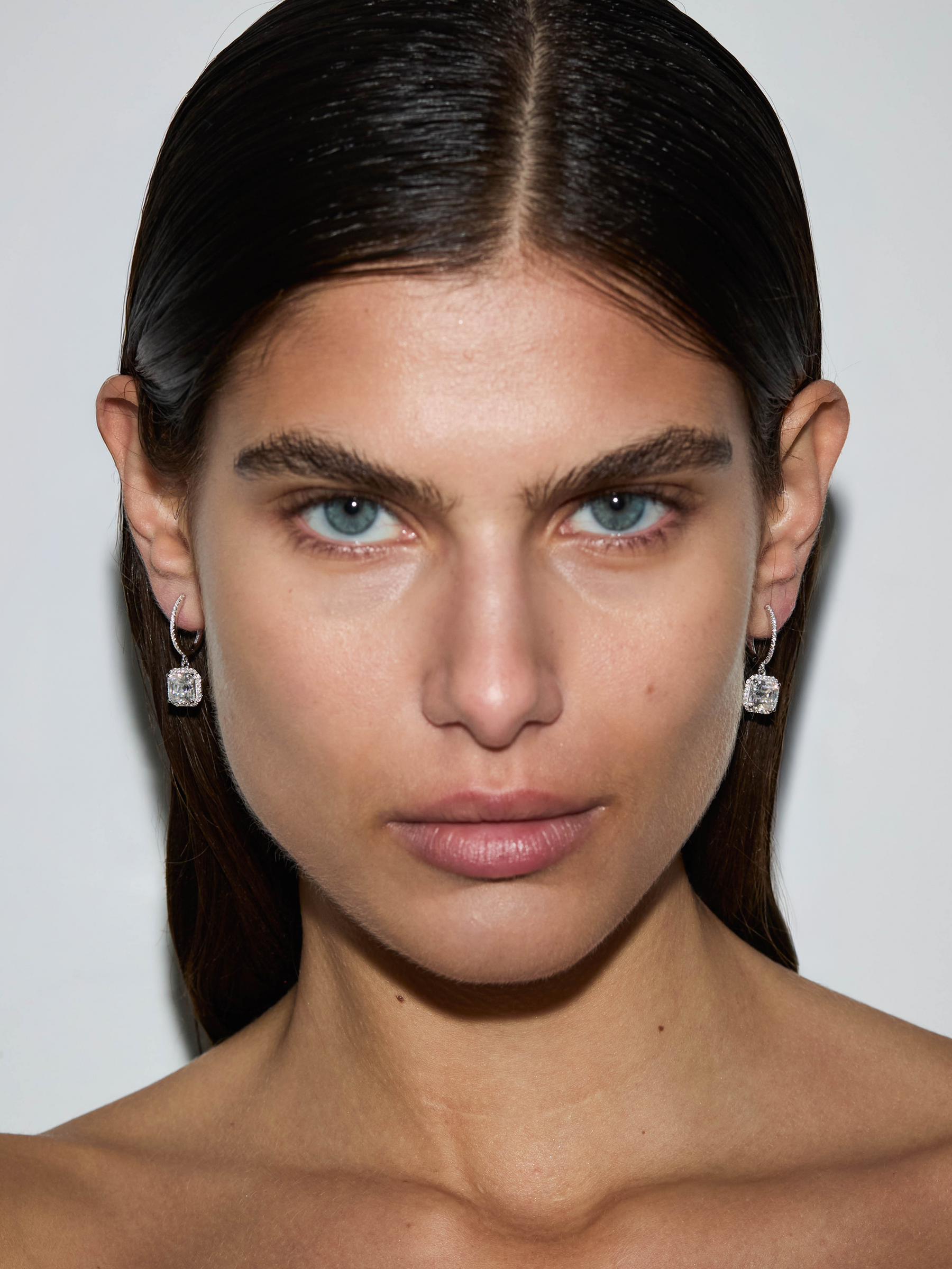 BRONWYN ASSCHER-CUT EARRINGS IN MOISSANITE, STERLING SILVER