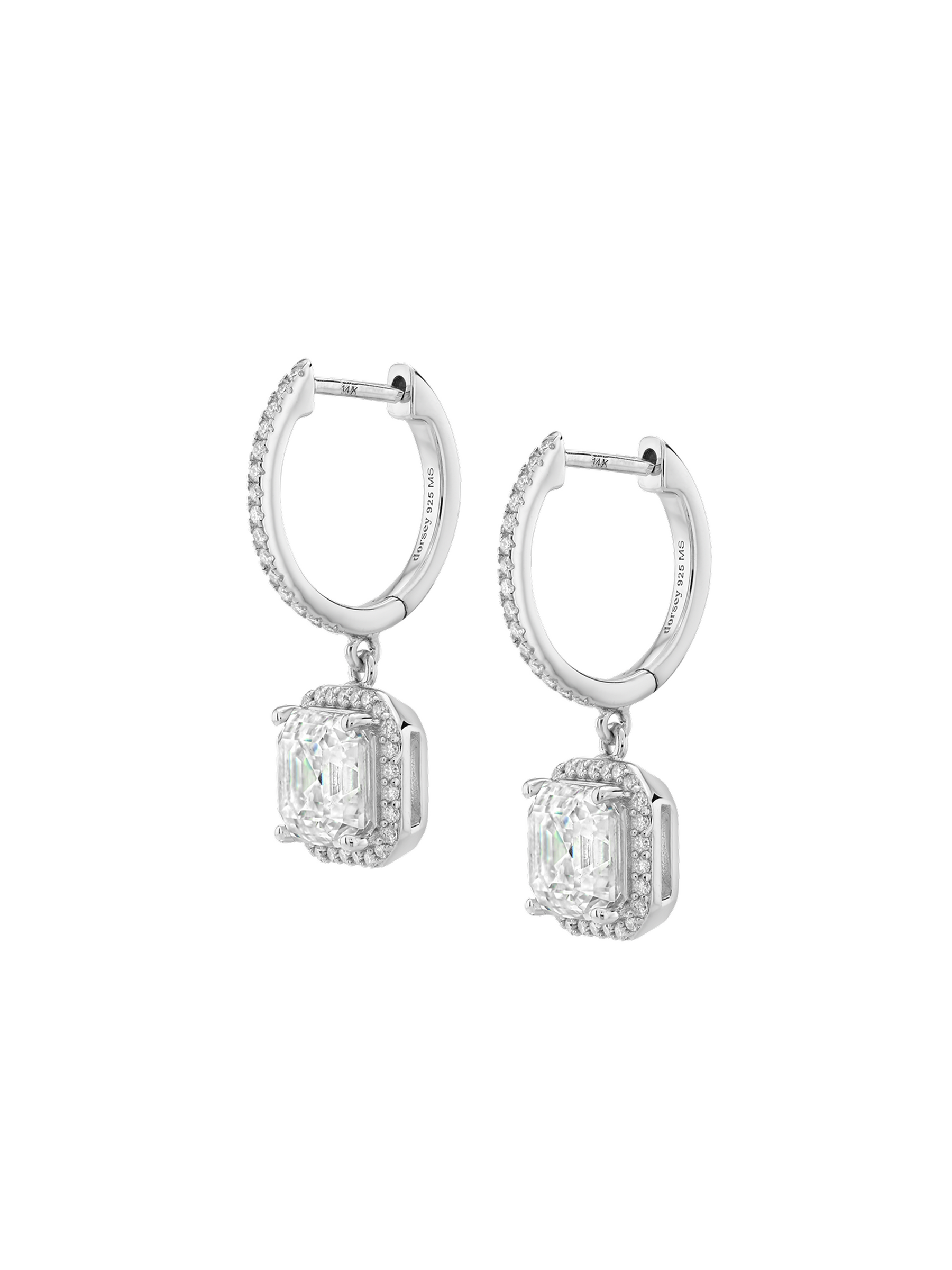 BRONWYN ASSCHER-CUT EARRINGS IN MOISSANITE, STERLING SILVER