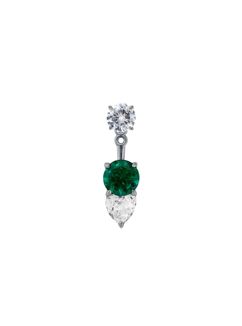 ROUND AND TRILLION LAB-GROWN WHITE SAPPHIRE AND EMERALD EAR JACKET, SILVER