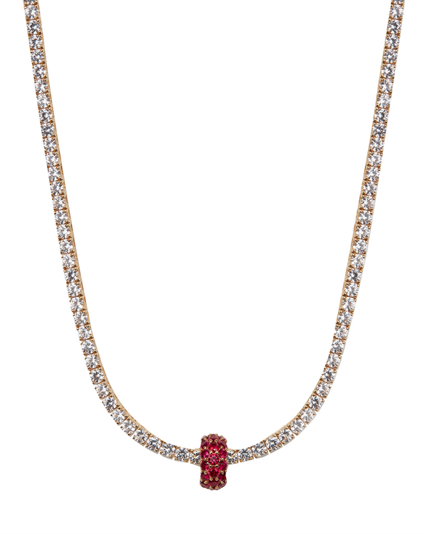 THREE-ROW RIVIÈRE PENDANT, LAB RED SAPPHIRE, GOLD