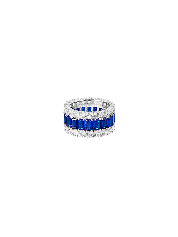 MAXIME THREE-ROW ETERNITY BAND IN LAB BLUE SAPPHIRE AND MOISSANITE
