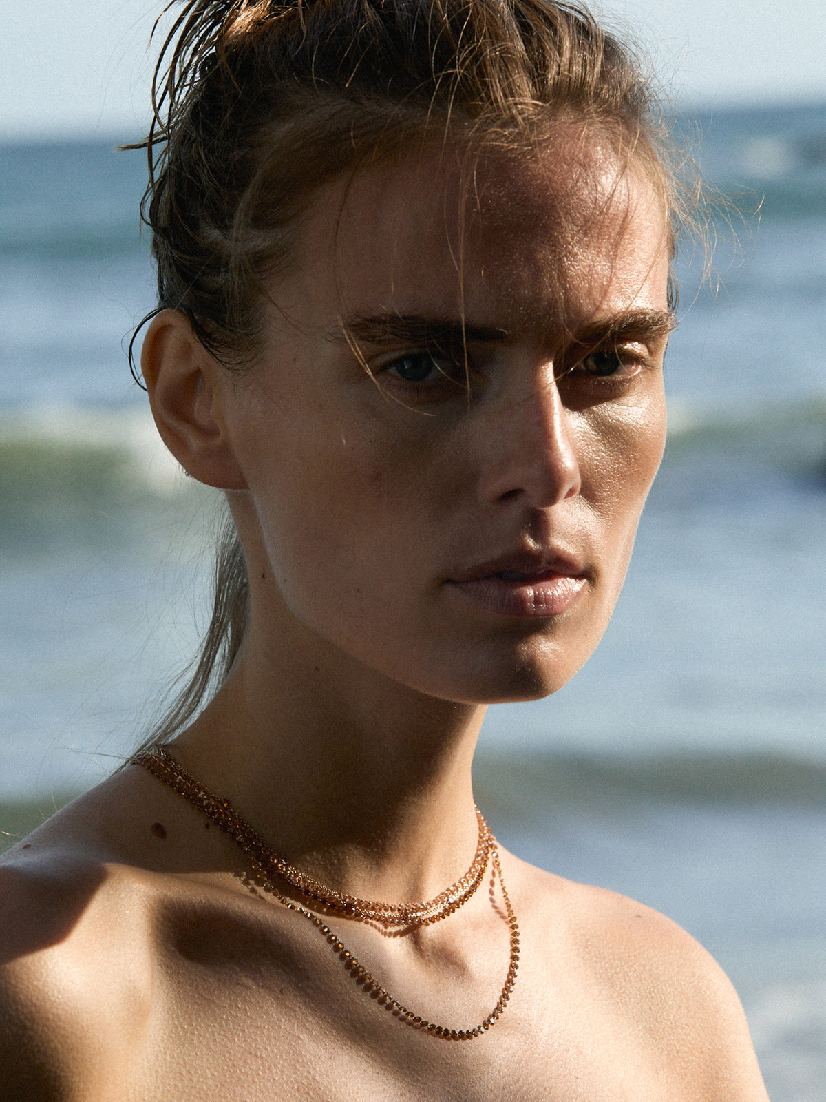 14K FLOATING ETERNITY NECKLACE IN CHAMPAGNE LAB DIAMOND, 14K