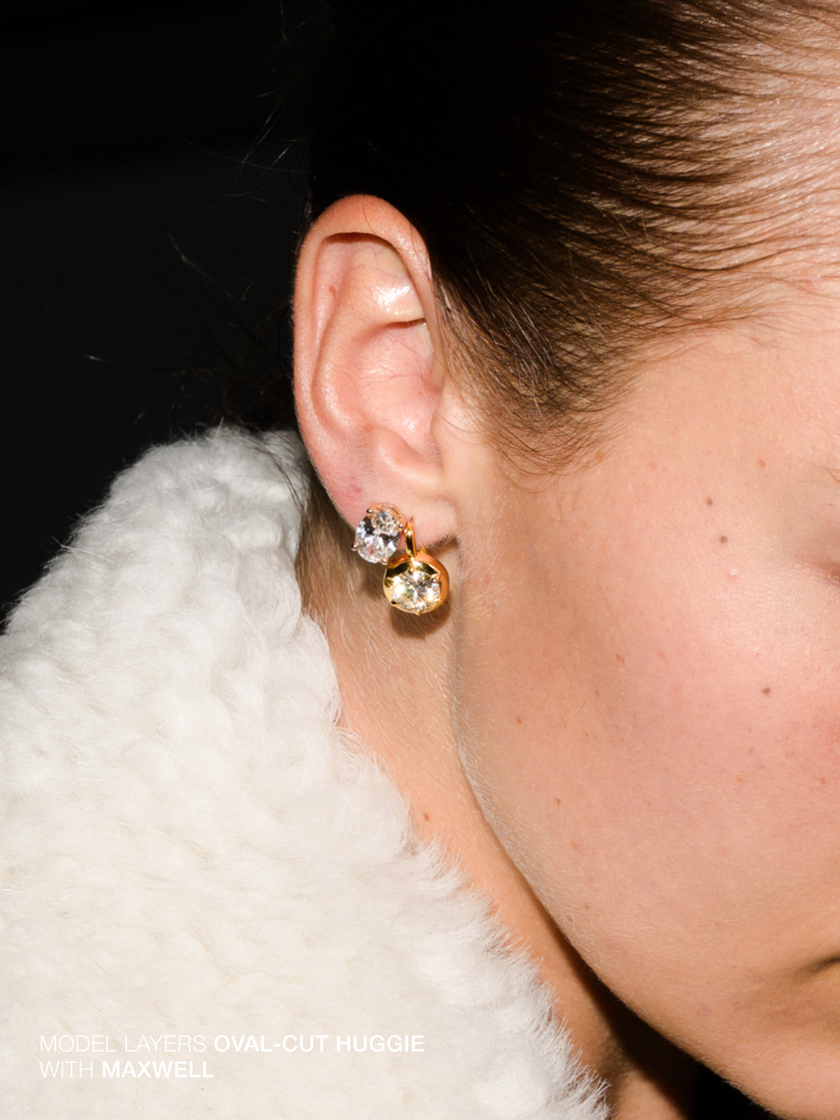 14K OVERSIZED OVAL-CUT HUGGIE IN LAB DIAMOND