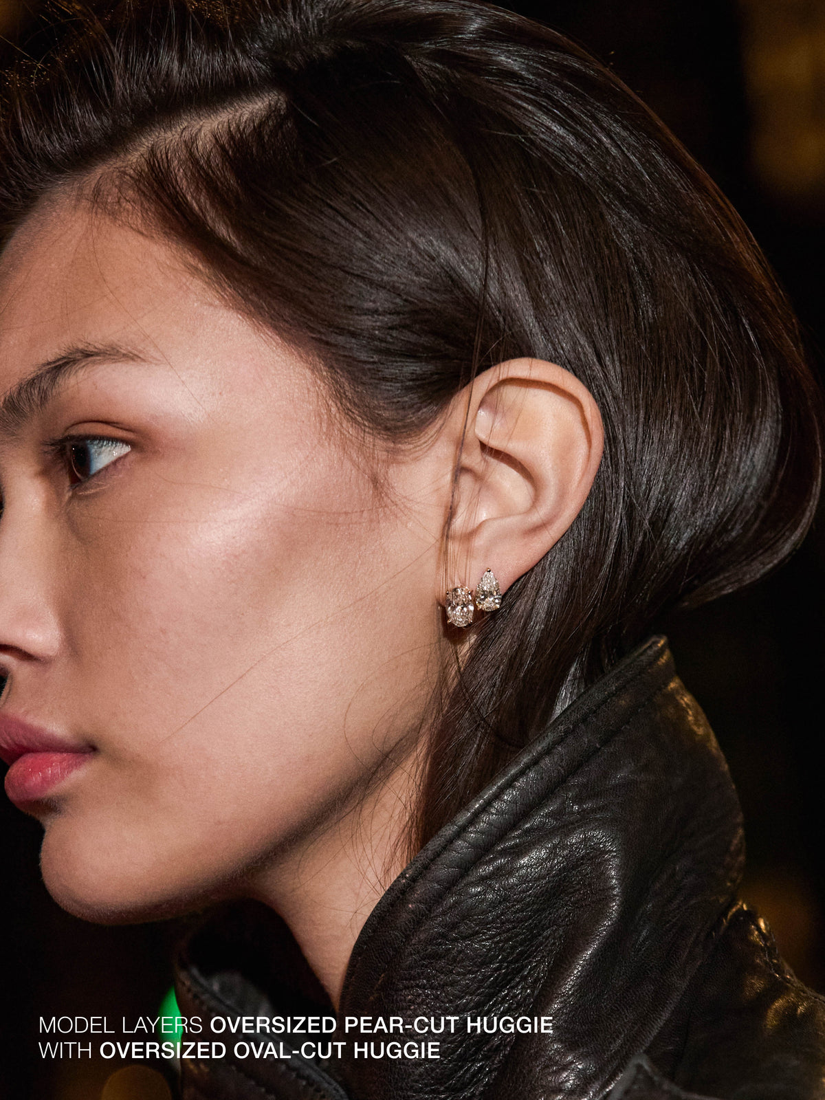 14K OVERSIZED PEAR-CUT HUGGIE EARRING IN LAB DIAMOND