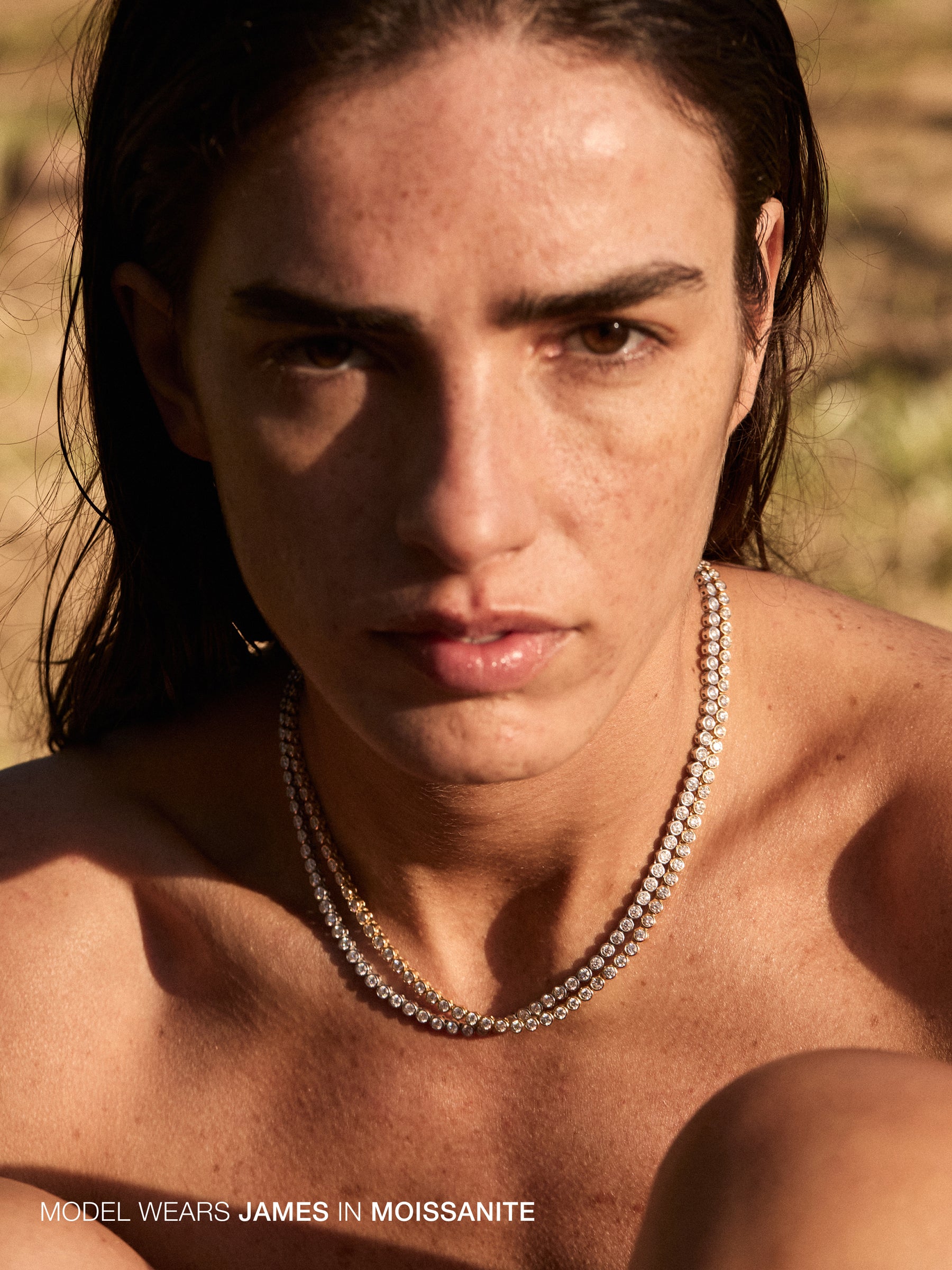 JAMES BEZEL RIVIÈRE NECKLACE IN LAB WHITE SAPPHIRE, 18K GOLD VERMEIL