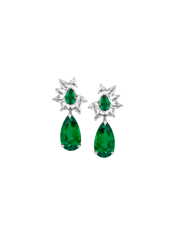 CECILE, LAB-GROWN WHITE SAPPHIRE AND EMERALD EARRINGS