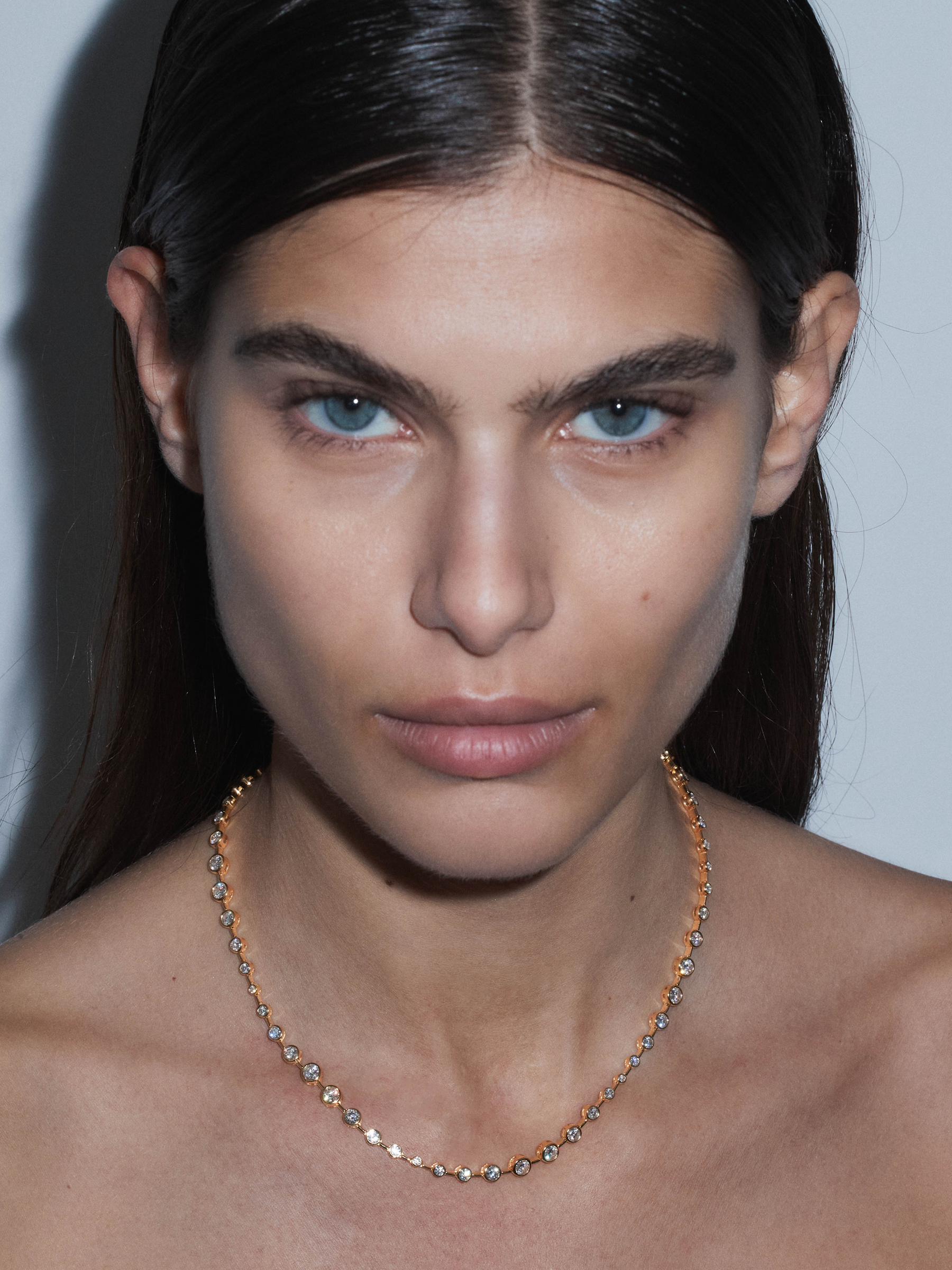 COLETTE BEZEL RIVIÈRE NECKLACE IN MOISSANITE, GOLD VERMEIL