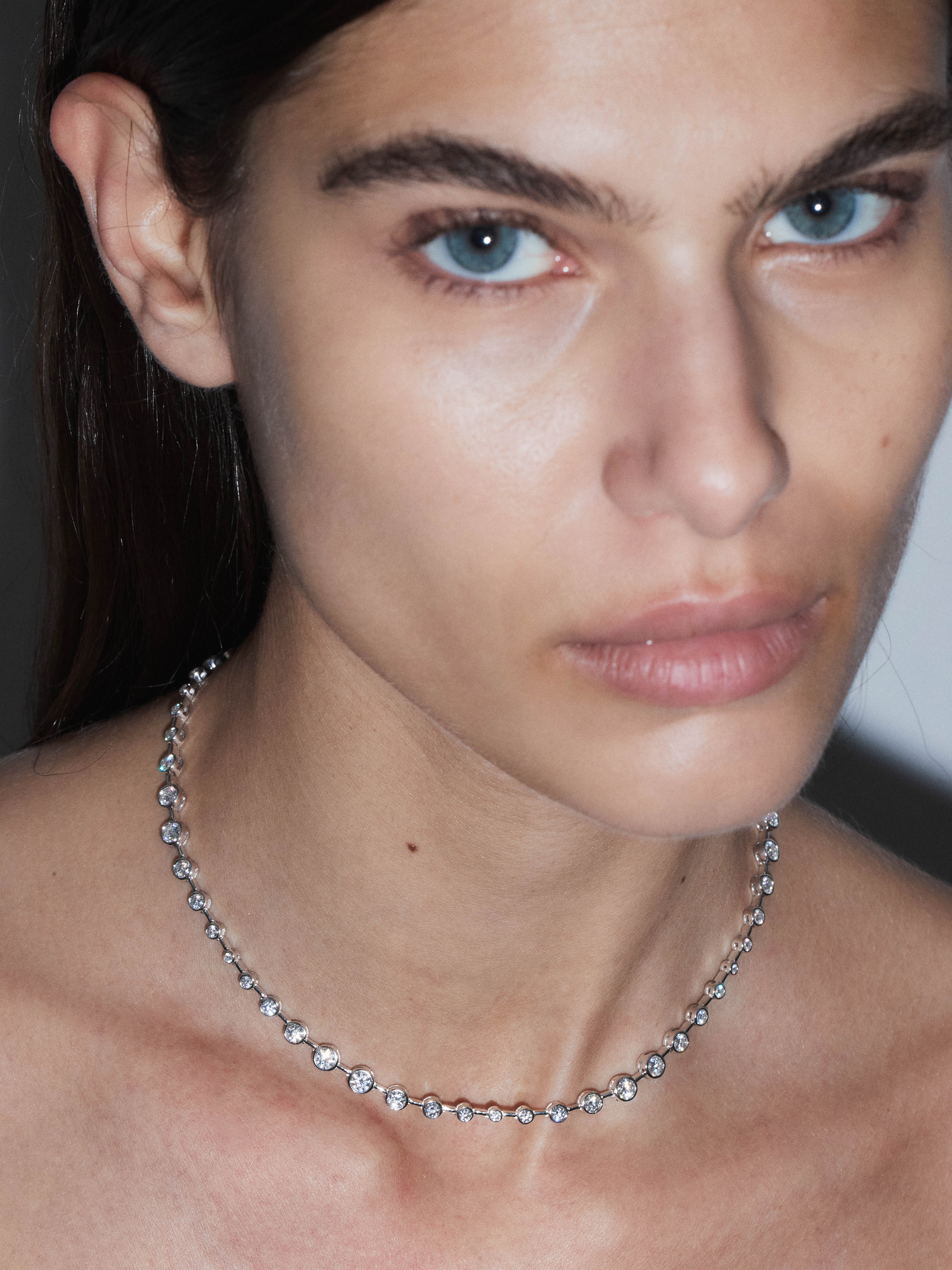 COLETTE BEZEL RIVIÈRE NECKLACE IN MOISSANITE, STERLING SILVER