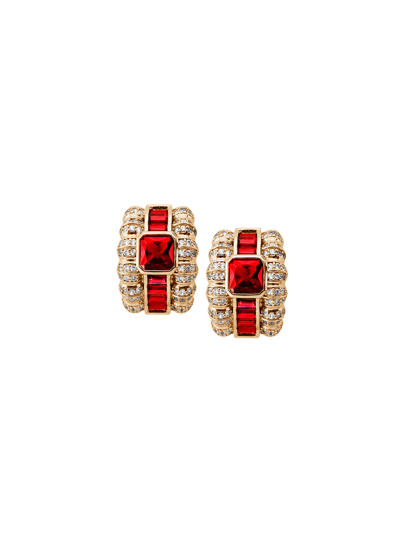 CRAWFORD, BAGUETTE AND ASSCHER LAB-GROWN RED SAPPHIRE EARRINGS