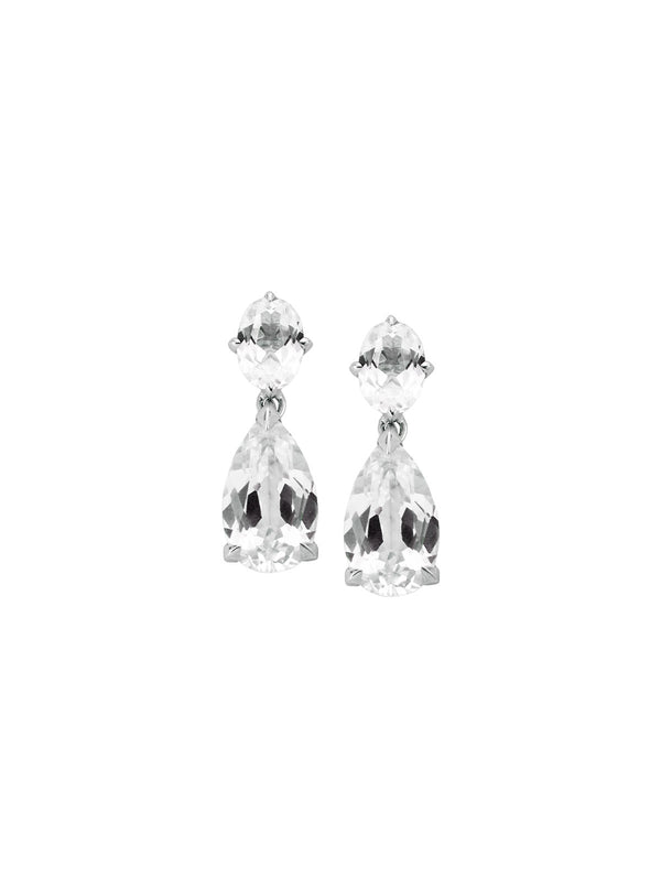 DELPHINE, LAB-GROWN WHITE SAPPHIRE OVAL AND PEAR DROP EARRINGS