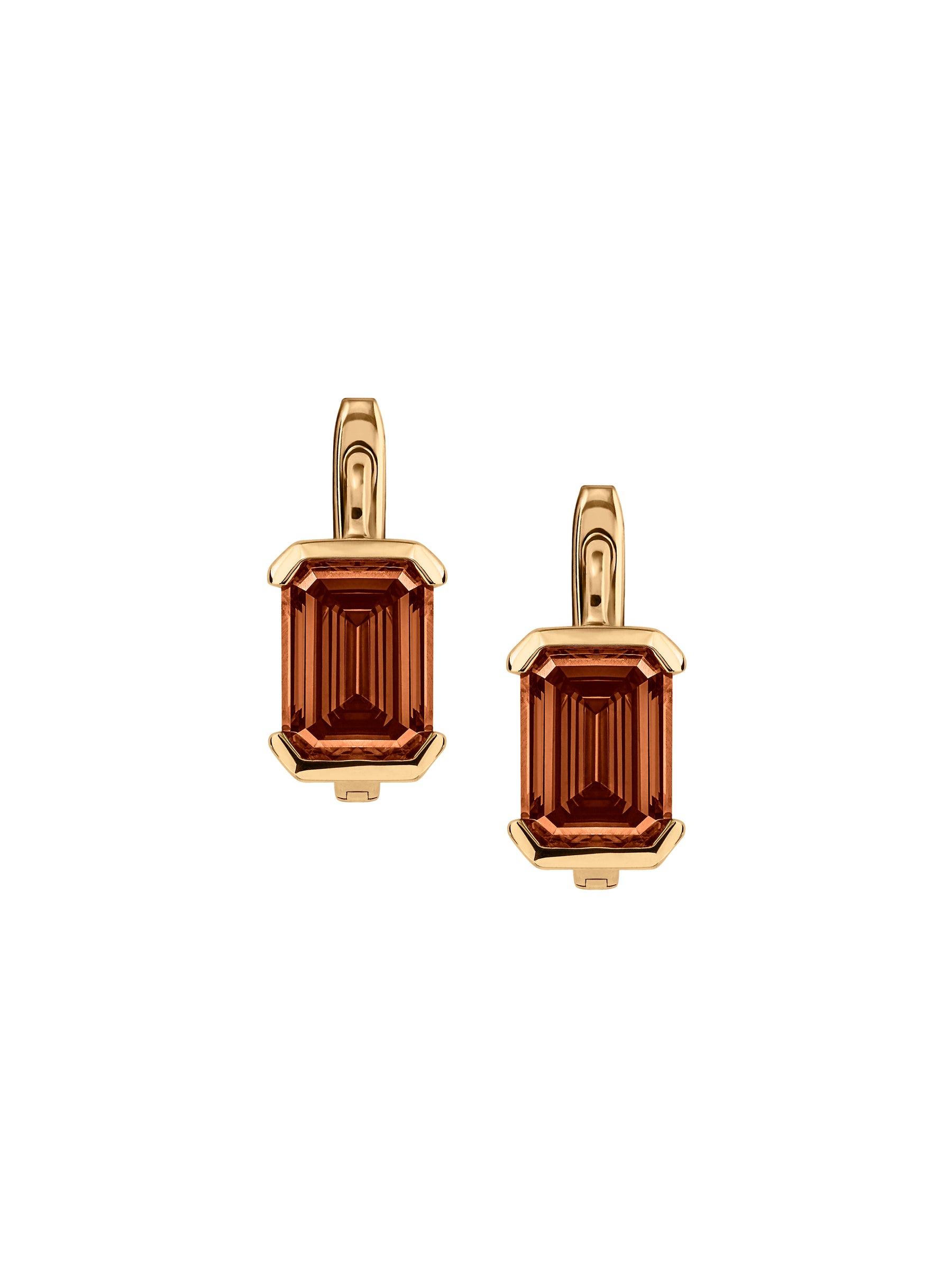 14K INÈS EMERALD-CUT EARRINGS IN LAB COGNAC DIAMOND, 14K YELLOW GOLD