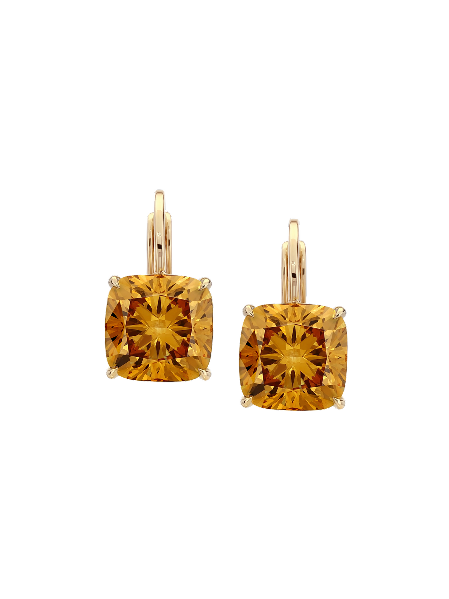 14K ALIENOR CUSHION-CUT EARRINGS IN AMBER LAB DIAMOND, 14K YELLOW GOLD