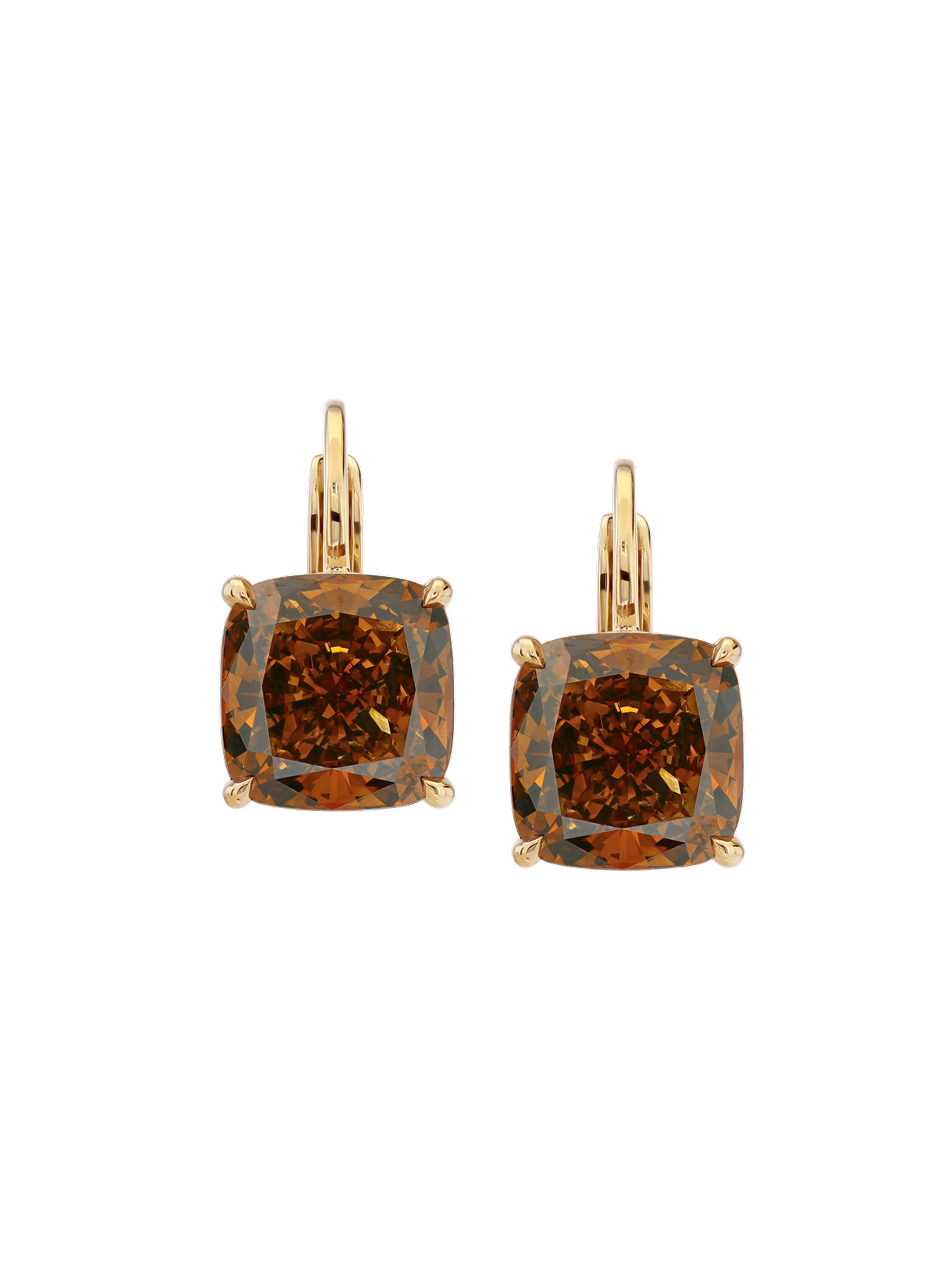 14K ALIENOR CUSHION-CUT EARRINGS IN COGNAC LAB DIAMOND, 14K YELLOW GOLD