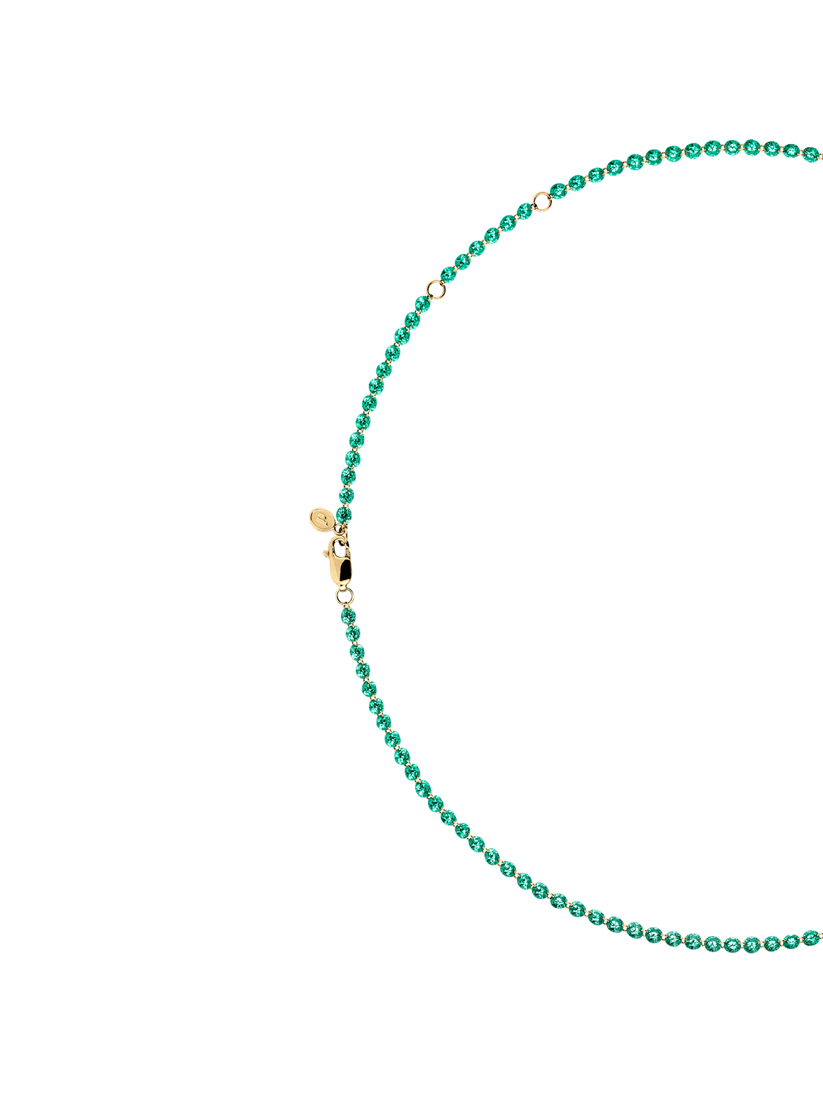 14K FLOATING ETERNITY NECKLACE IN 3.5MM LAB EMERALD, 14K YELLOW GOLD