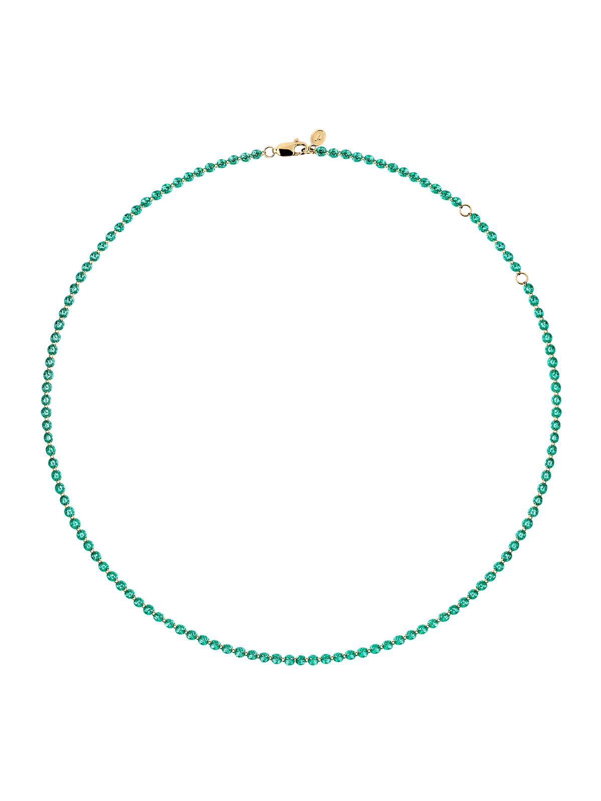 14K FLOATING ETERNITY NECKLACE IN 3.5MM LAB EMERALD, 14K YELLOW GOLD