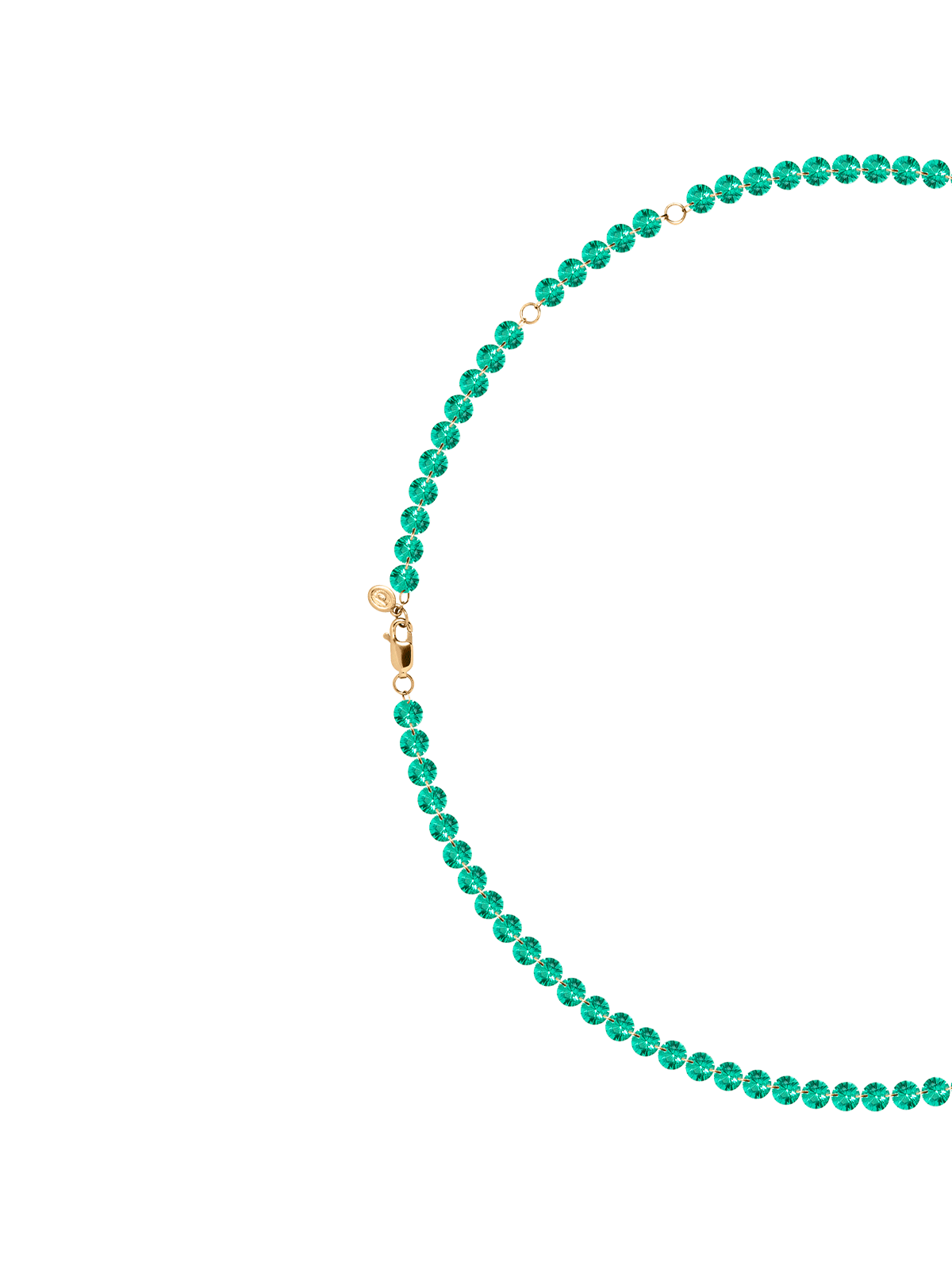 14K FLOATING ETERNITY NECKLACE IN 5MM LAB EMERALD, 14K YELLOW GOLD