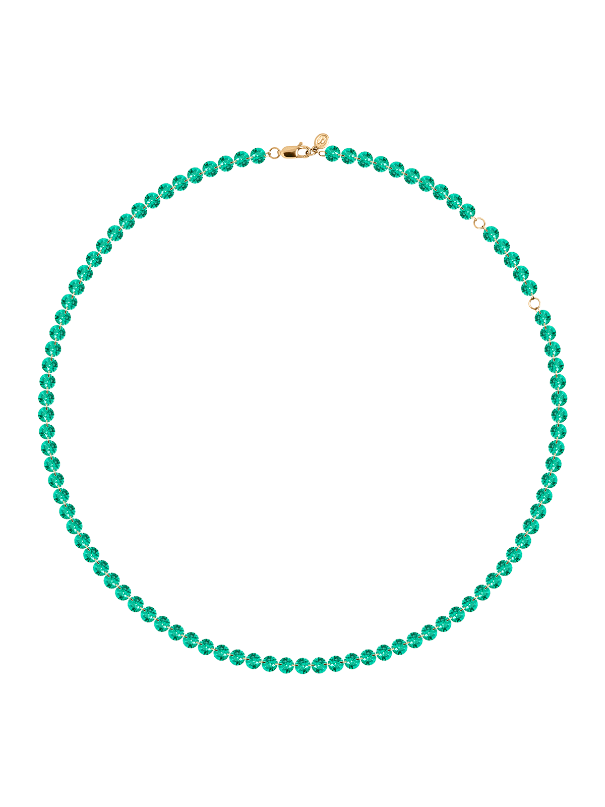 14K FLOATING ETERNITY NECKLACE IN 5MM LAB EMERALD, 14K YELLOW GOLD