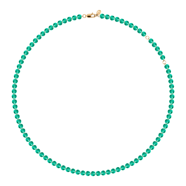 14K FLOATING ETERNITY NECKLACE IN 5MM LAB EMERALD, 14K YELLOW GOLD
