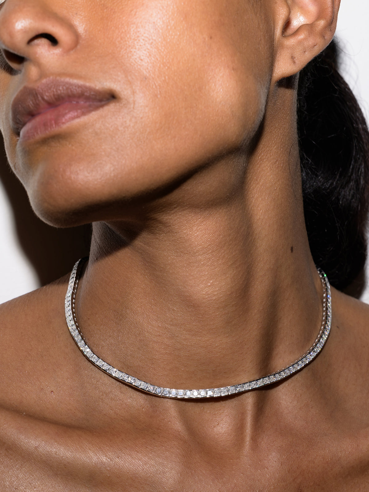 DORSEY PRINCESS-CUT RIVIÈRE NECKLACE IN MOISSANITE, STERLING SILVER