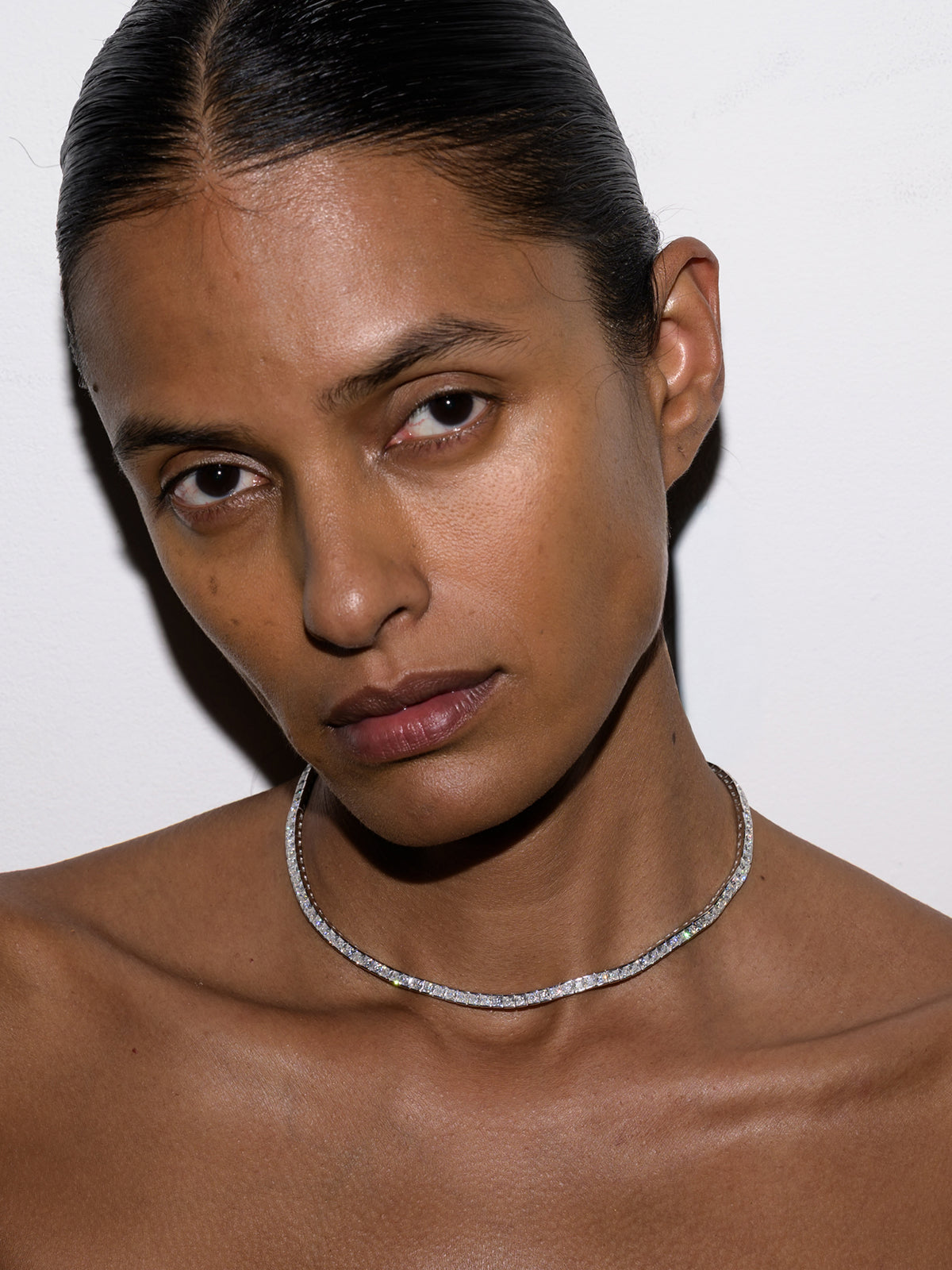 DORSEY PRINCESS-CUT RIVIÈRE NECKLACE IN MOISSANITE, STERLING SILVER