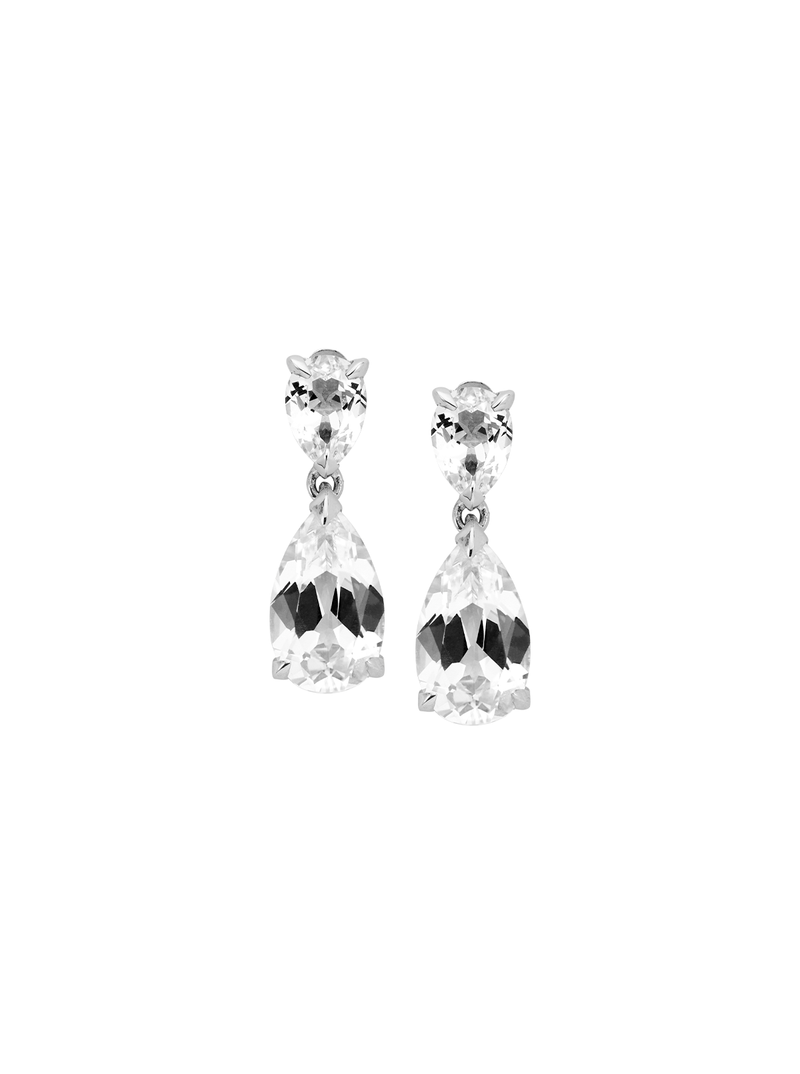 DREE, LARGE LAB-GROWN WHITE SAPPHIRE PEAR DROP EARRINGS