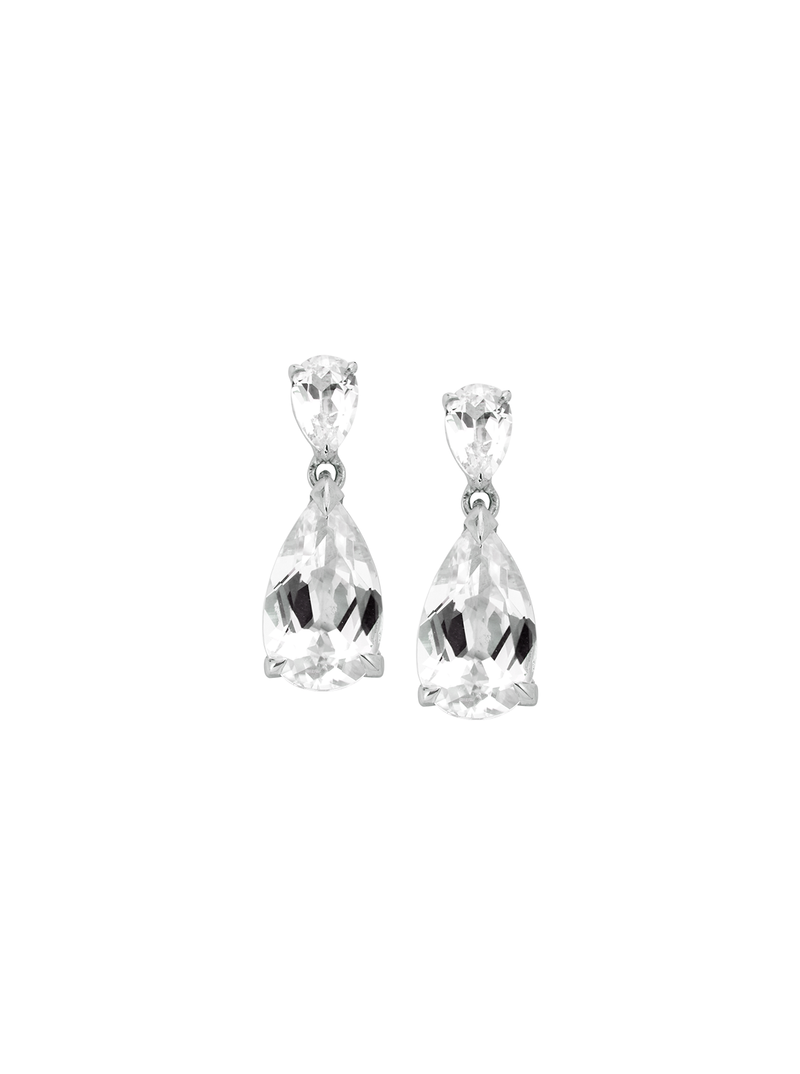 DREE, SMALL LAB-GROWN WHITE SAPPHIRE PEAR DROP EARRINGS