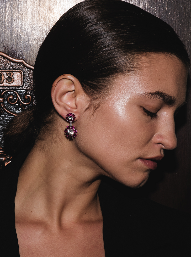 OPHELIA, LAB-GROWN RED AND WHITE SAPPHIRE DROP EARRINGS