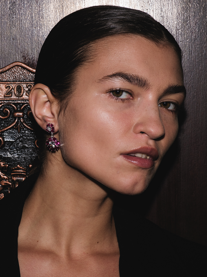 OPHELIA, LAB-GROWN RED AND WHITE SAPPHIRE DROP EARRINGS