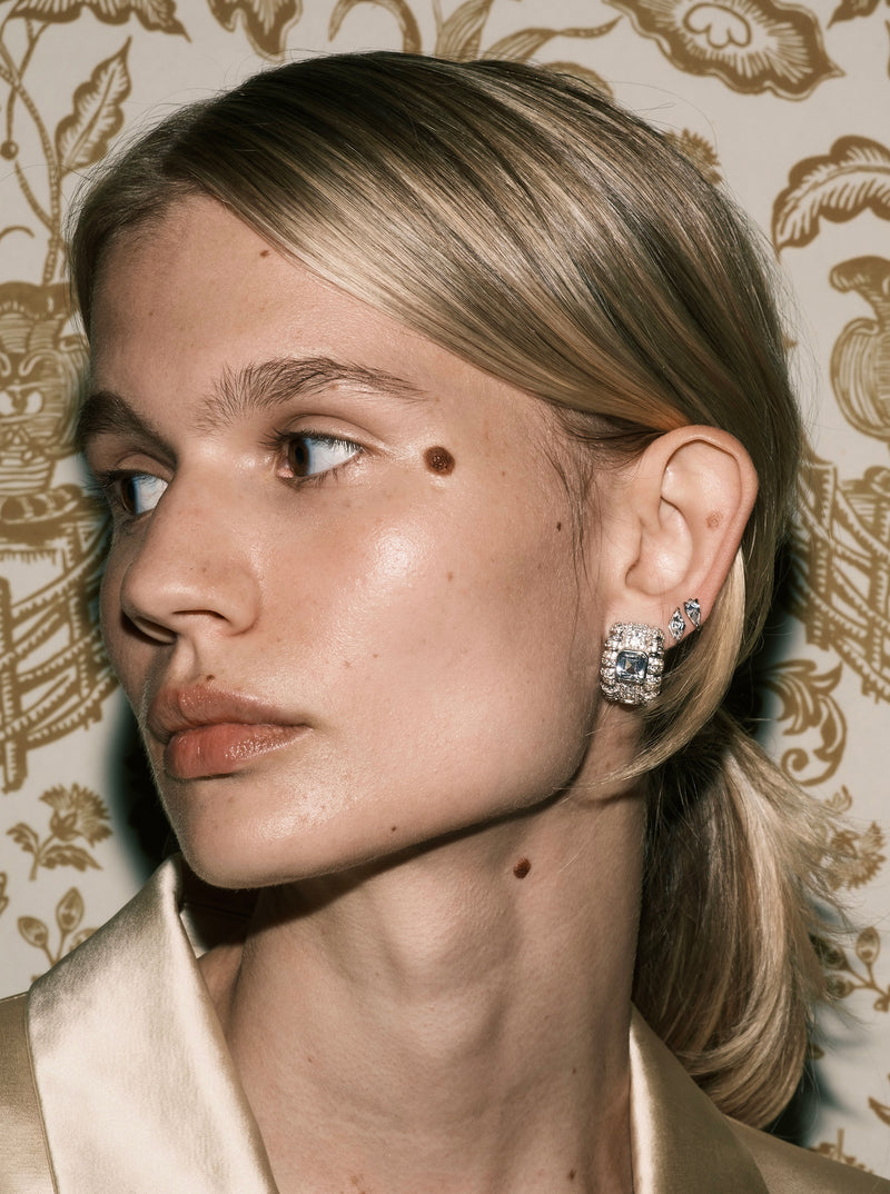 LOZENGE LAB-GROWN WHITE SAPPHIRE STUD EARRING, SILVER