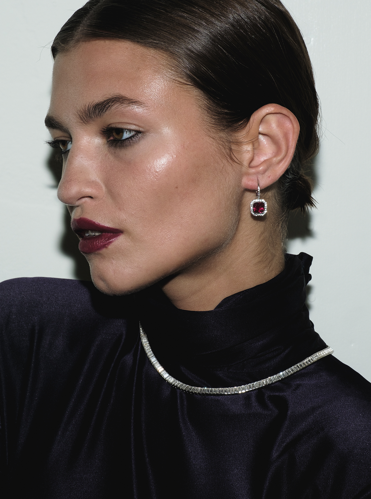 PHILIPPA, LAB RED SAPPHIRE DROP EARRINGS