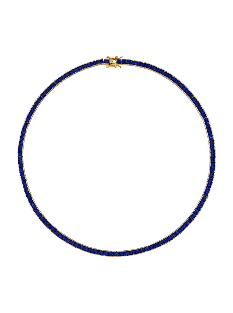 CUSTOM DORSEY PRINCESS CUT, LAB-GROWN BLUE SAPPHIRE RIVIÈRE NECKLACE