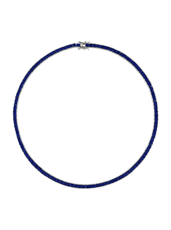 CUSTOM DORSEY PRINCESS CUT, LAB BLUE SAPPHIRE RIVIÈRE NECKLACE