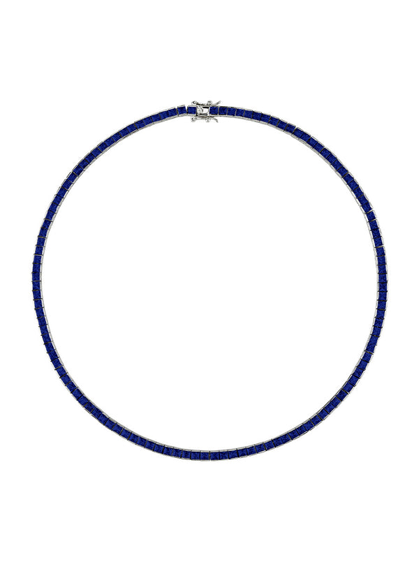 CUSTOM DORSEY PRINCESS CUT, LAB-GROWN BLUE SAPPHIRE RIVIÈRE NECKLACE