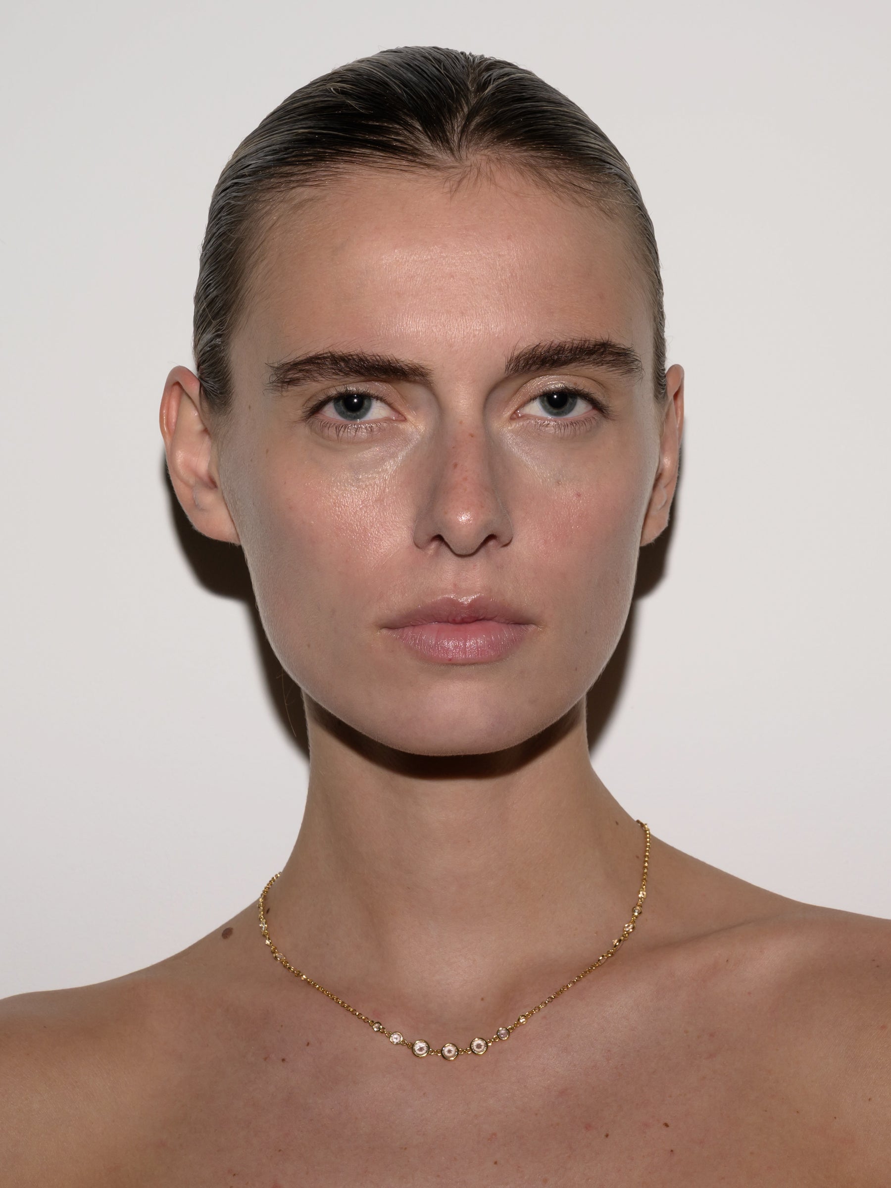 GRADUATED CLEMENCE NECKLACE, LAB WHITE SAPPHIRE, GOLD