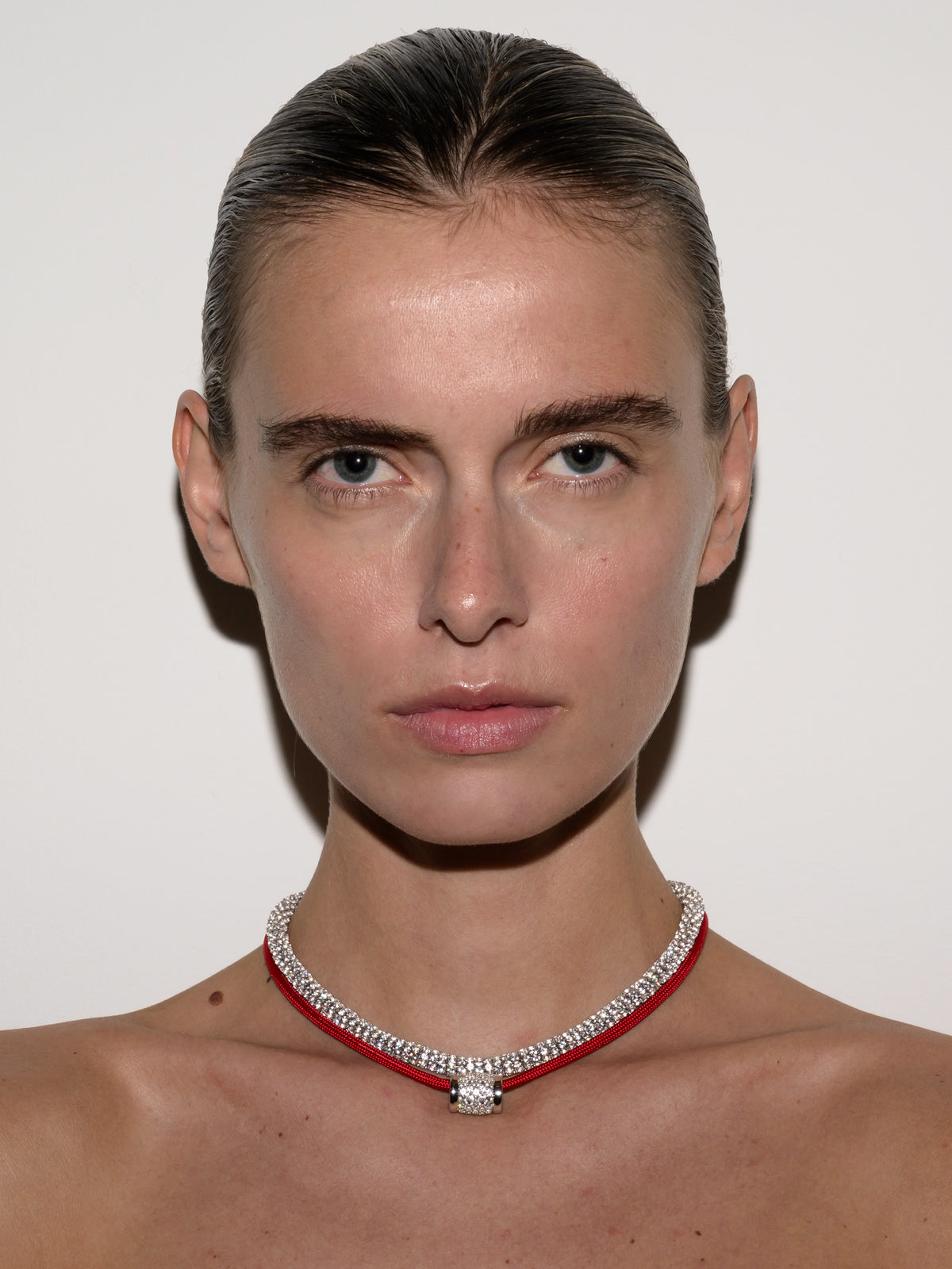 YVES LAB WHITE SAPPHIRE PARACORD NECKLACE, ROUGE AND SILVER