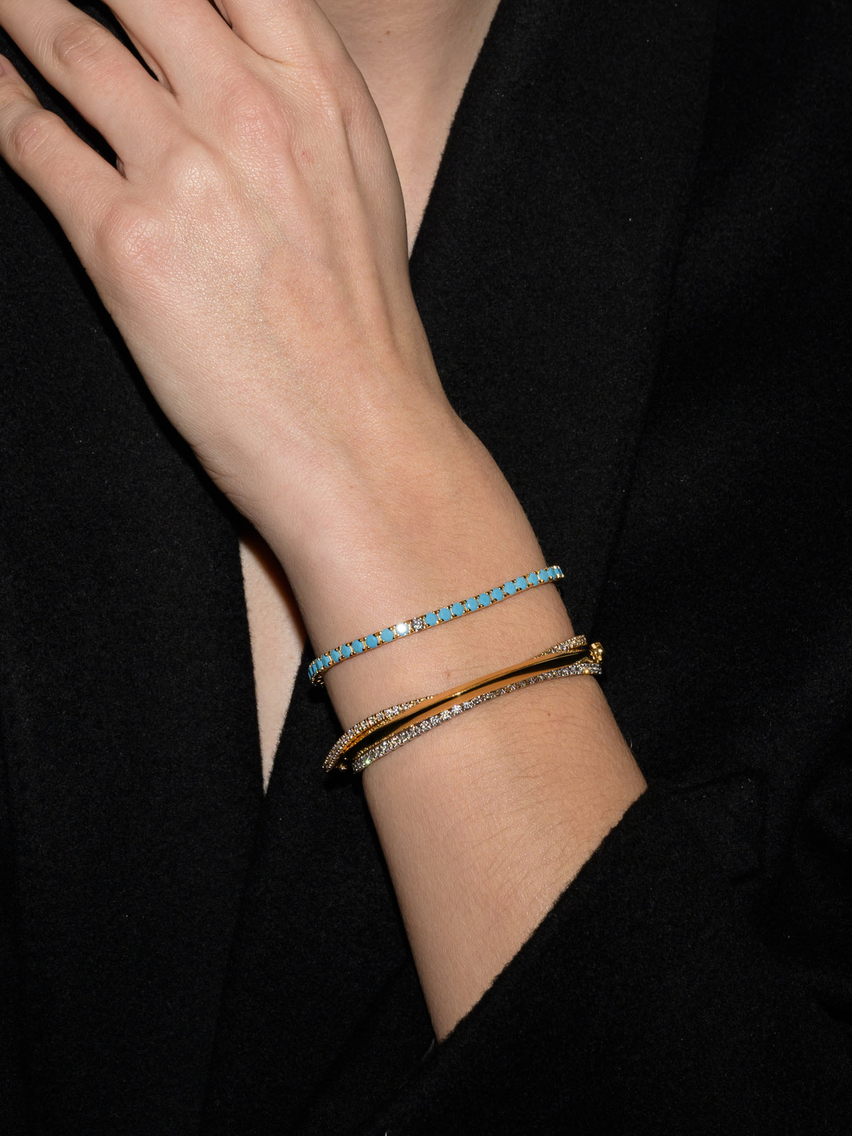 KATE ROUND CUT, 3MM NANO TURQUOISE AND LAB DIAMOND GOLD RIVIÈRE BRACELET
