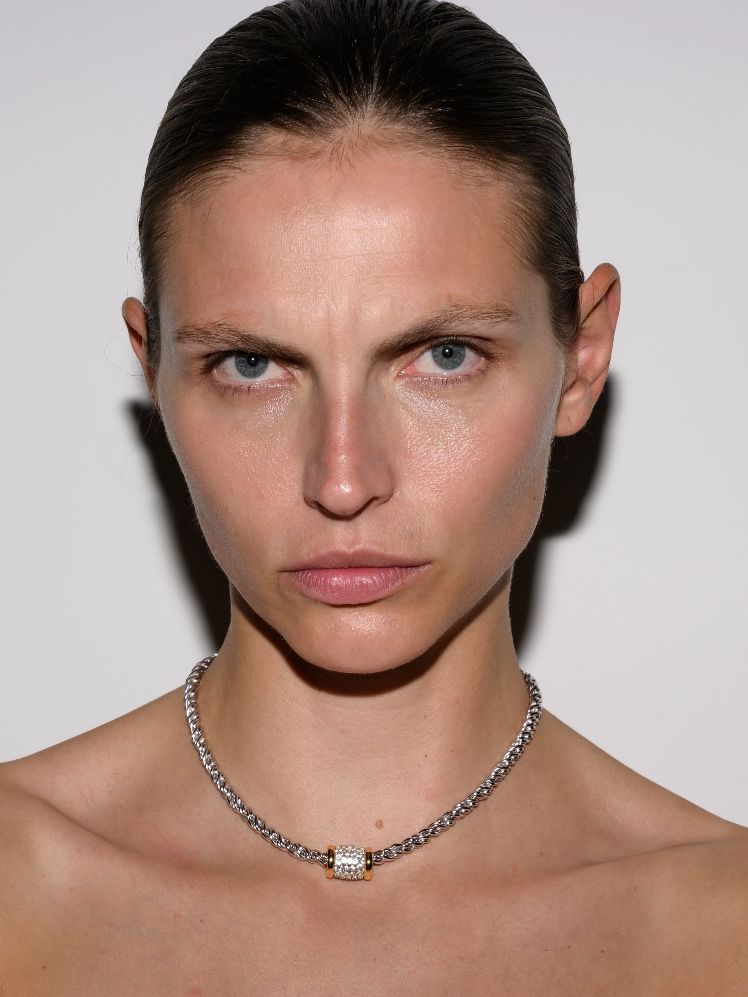 TORSION CHAIN NECKLACE WITH LAB DIAMOND ACCENT, STERLING SILVER