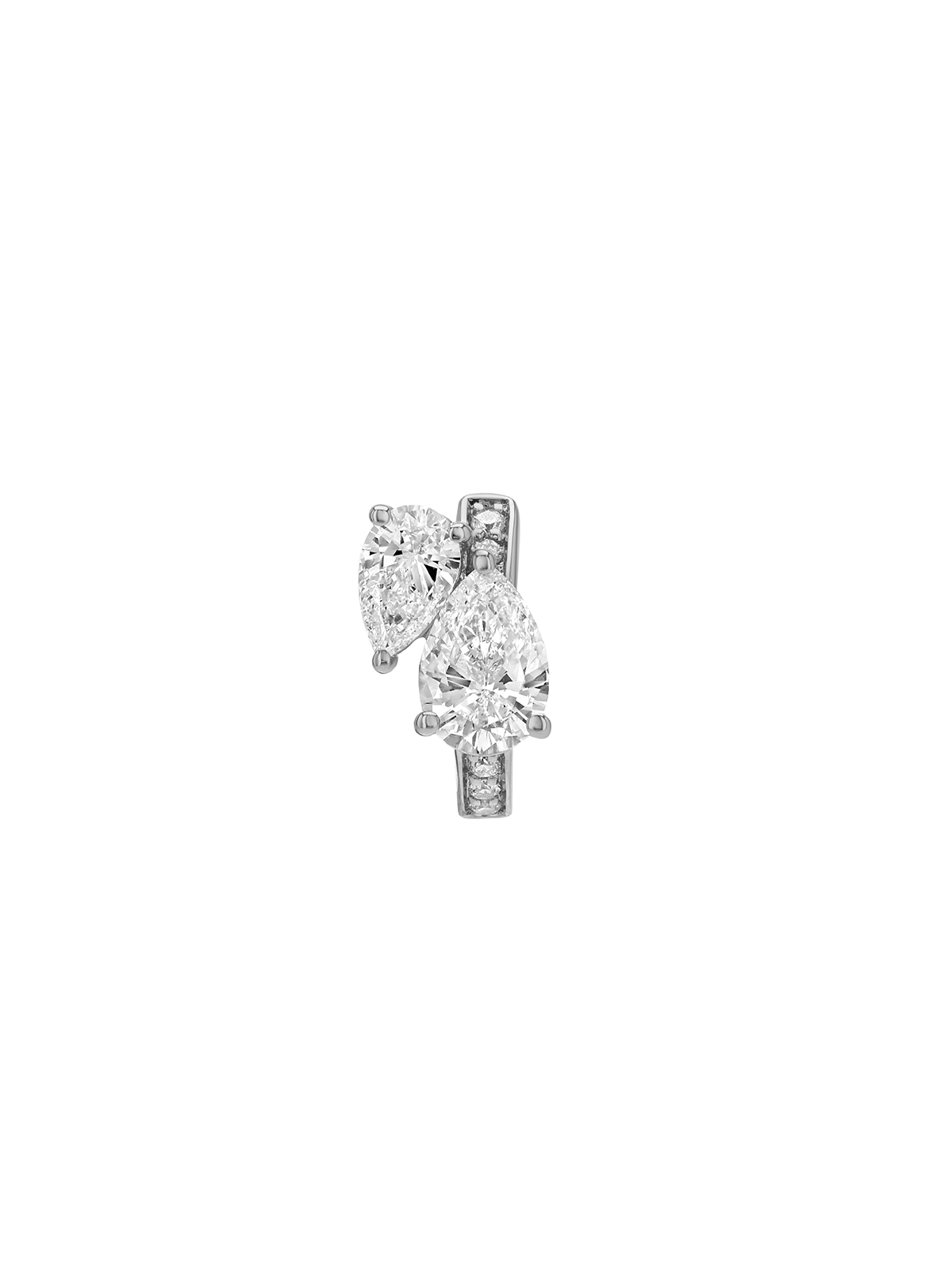 14K DOUBLE PEAR-CUT HUGGIE EARRING IN LAB DIAMOND, 14K WHITE GOLD