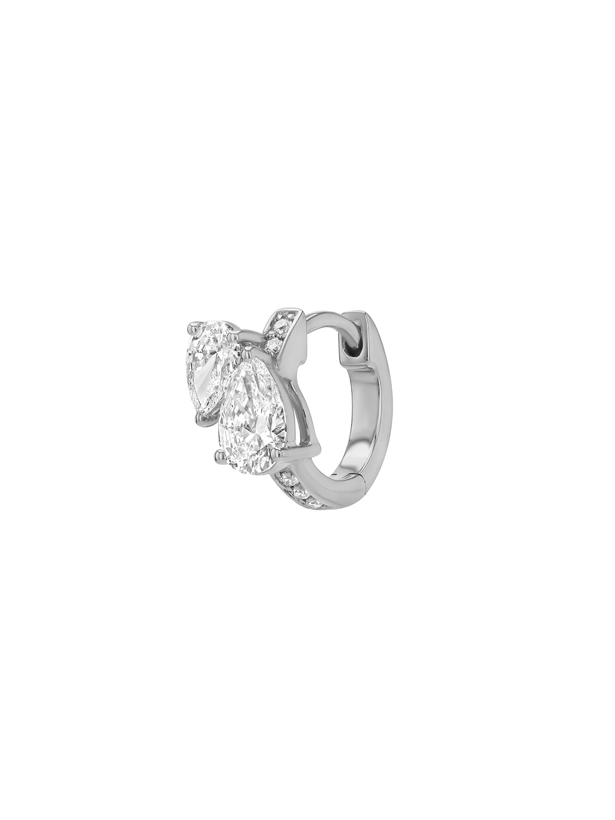 14K DOUBLE PEAR-CUT HUGGIE EARRING IN LAB DIAMOND, 14K WHITE GOLD
