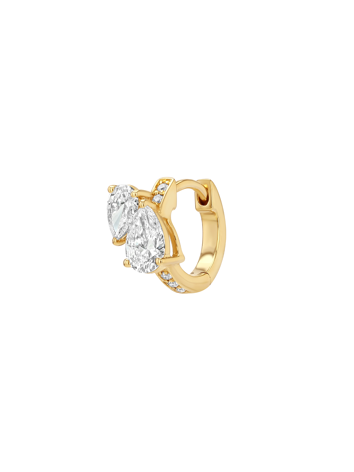14K DOUBLE PEAR-CUT HUGGIE EARRING IN LAB DIAMOND, 14K YELLOW GOLD