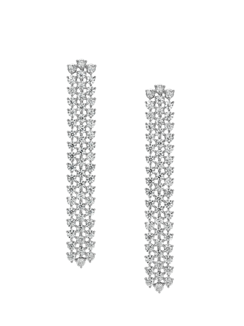 ROMY THREE-ROW RIVIÈRE EARRINGS IN MOISSANITE, STERLING SILVER